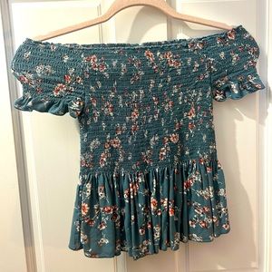 blue floral off the shoulder top